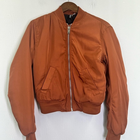 H&M - Orange Shiny Zipper Closure With Pockets Long Sleeve Bomber Jacket XS - Picture 8 of 9